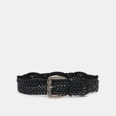Western Black Woven Leather Belt with Silver Buckle / Dolce Vita