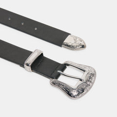 Vintage Western Black Silver Buckle Belt / Dolce Vita