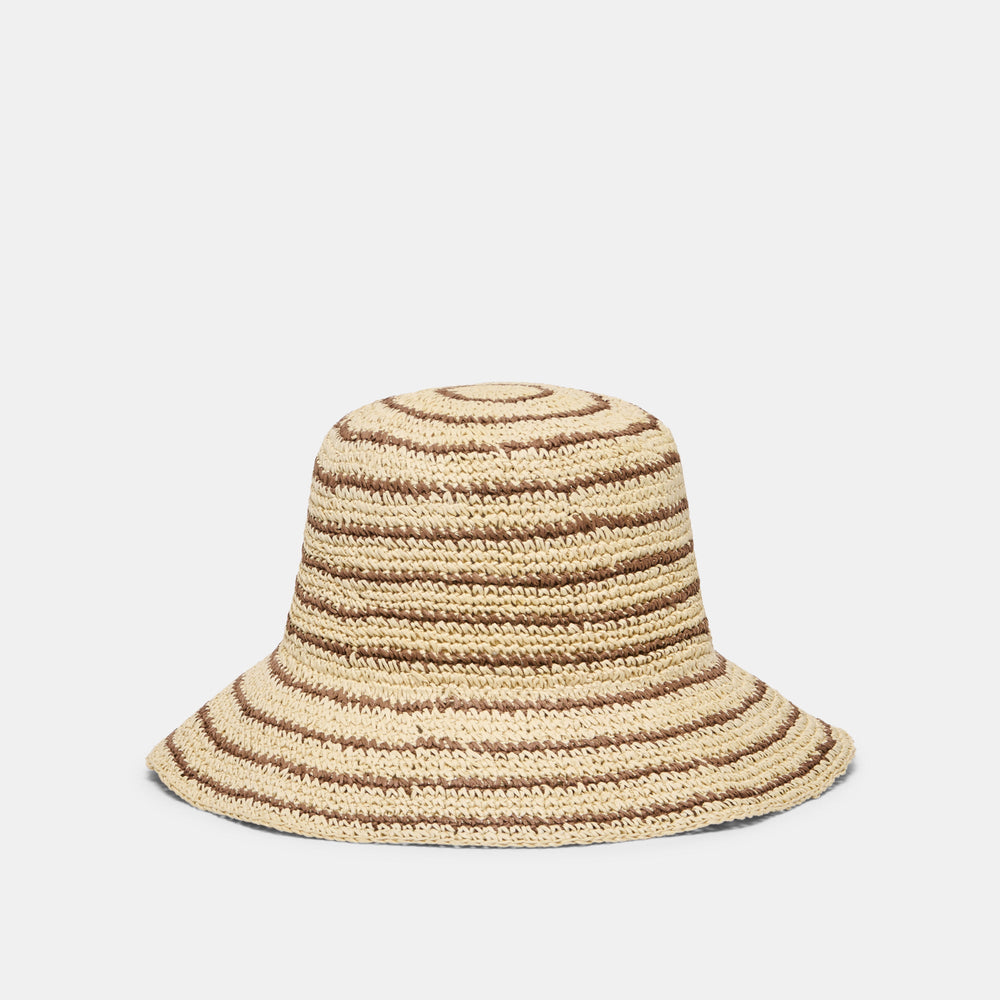 Striped Brown Natural Straw Cloche / Dolce Vita