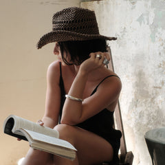 Thick Weave Dark Brown Cowboy Hat with Strap / Dolce Vita