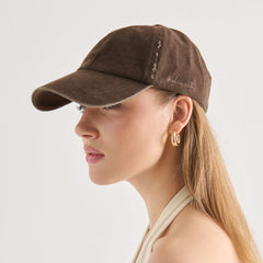 Distressed Dark Brown Baseball Cap with Embroidery / Dolce Vita