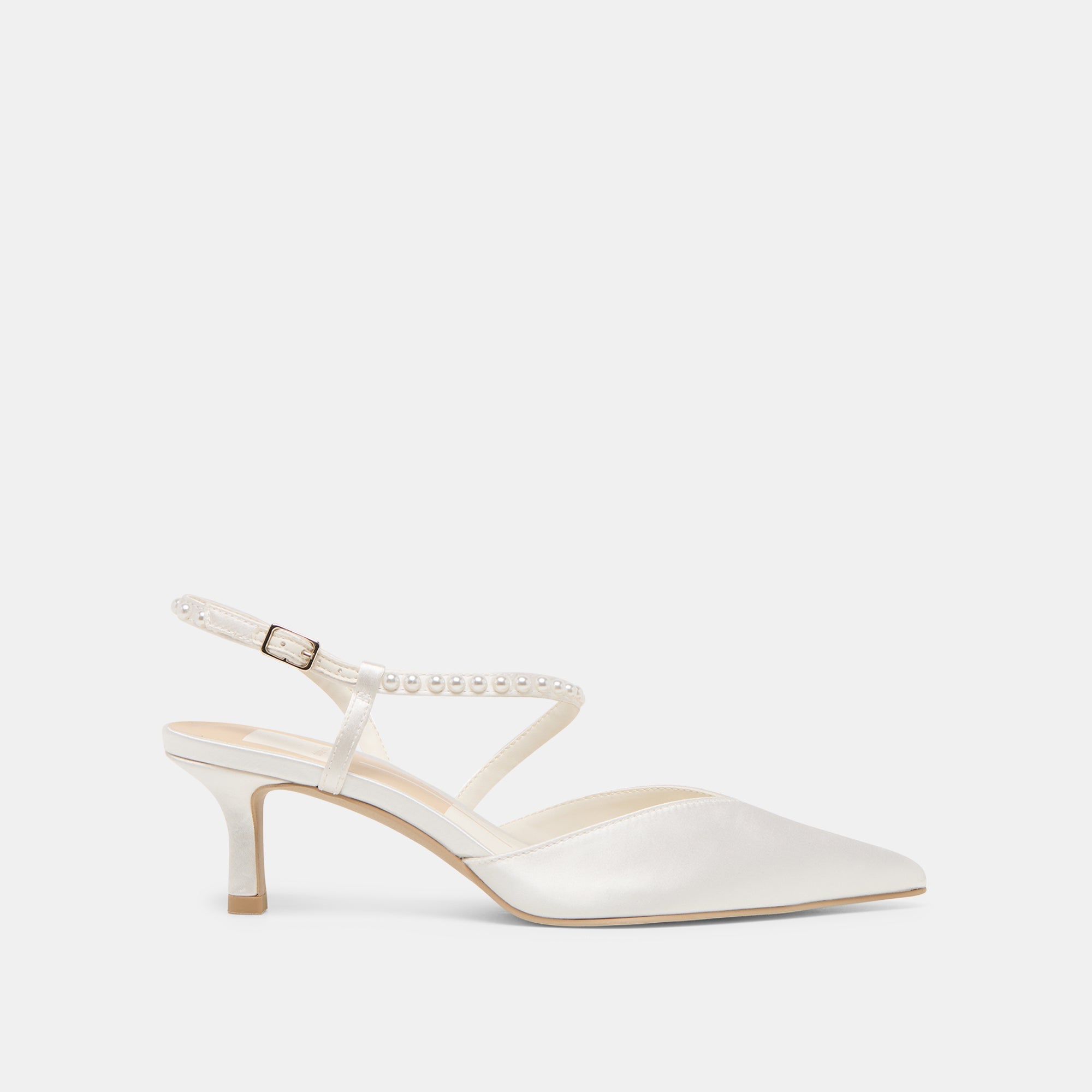 Kamra Pearl True White Satin Mid Heels / Dolce Vita