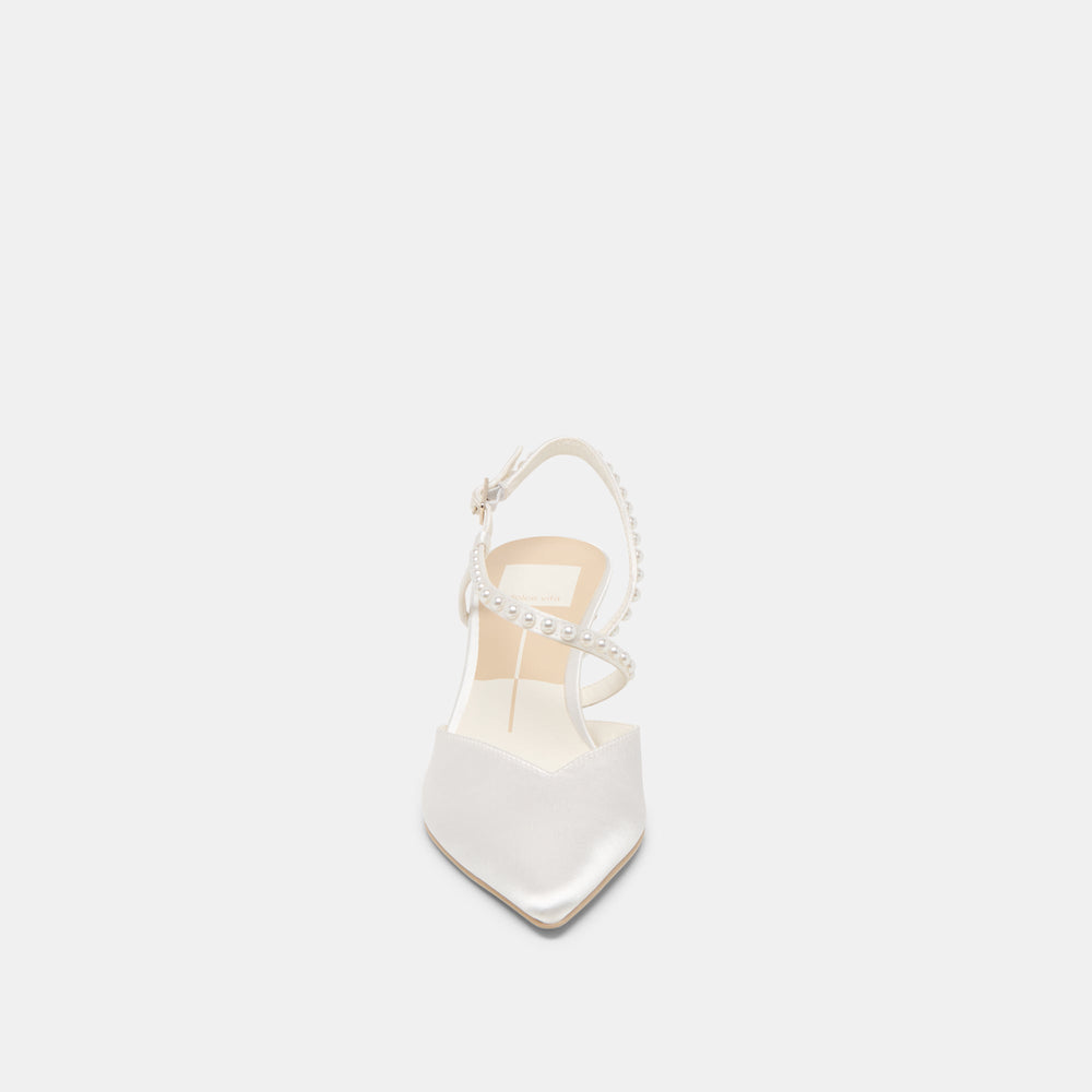 Kamra Pearl True White Satin Mid Heels / Dolce Vita