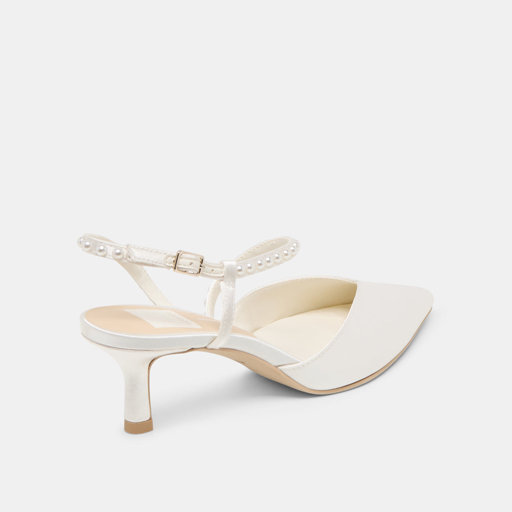 Kamra Pearl True White Satin Mid Heels / Dolce Vita