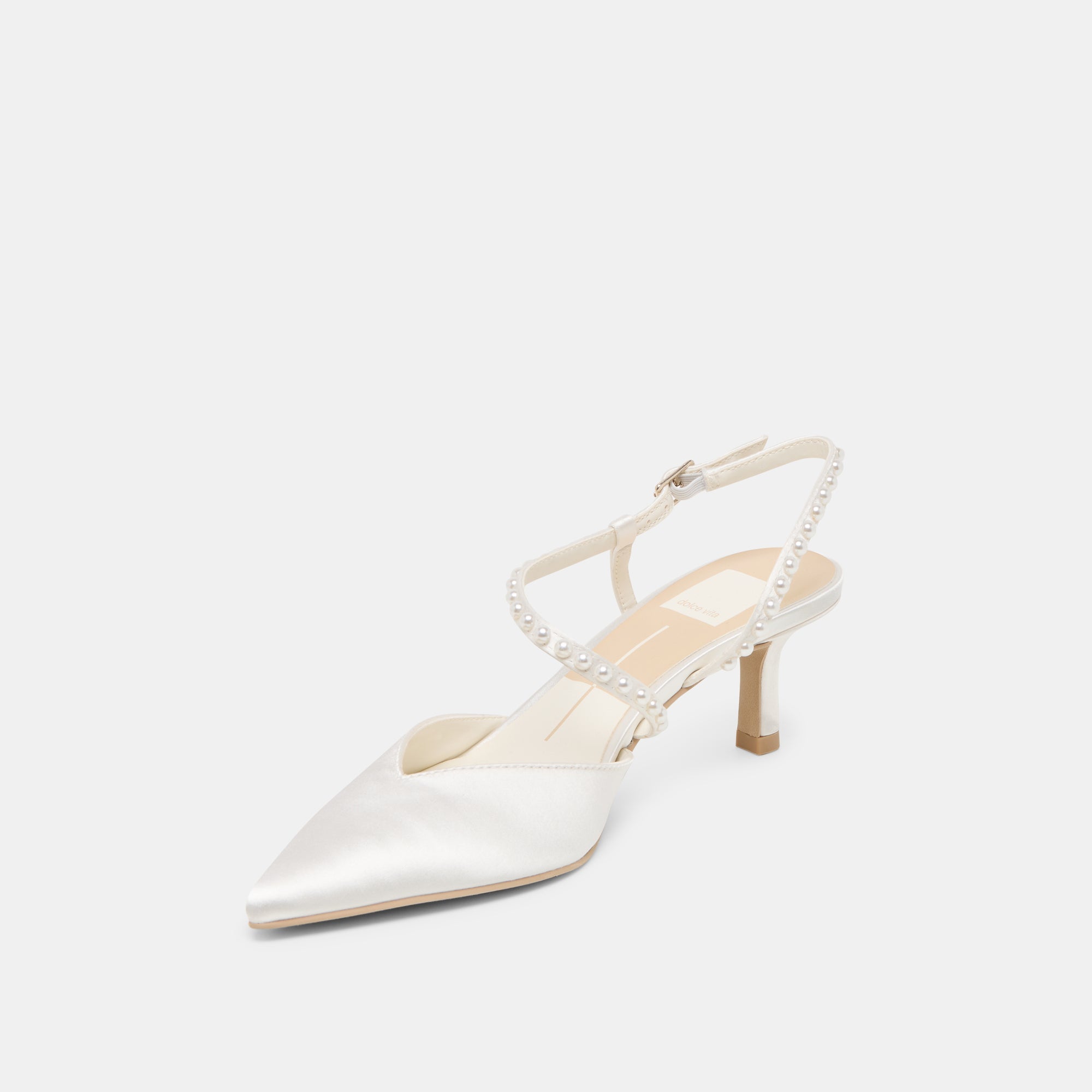 Kamra Pearl True White Satin Mid Heels / Dolce Vita