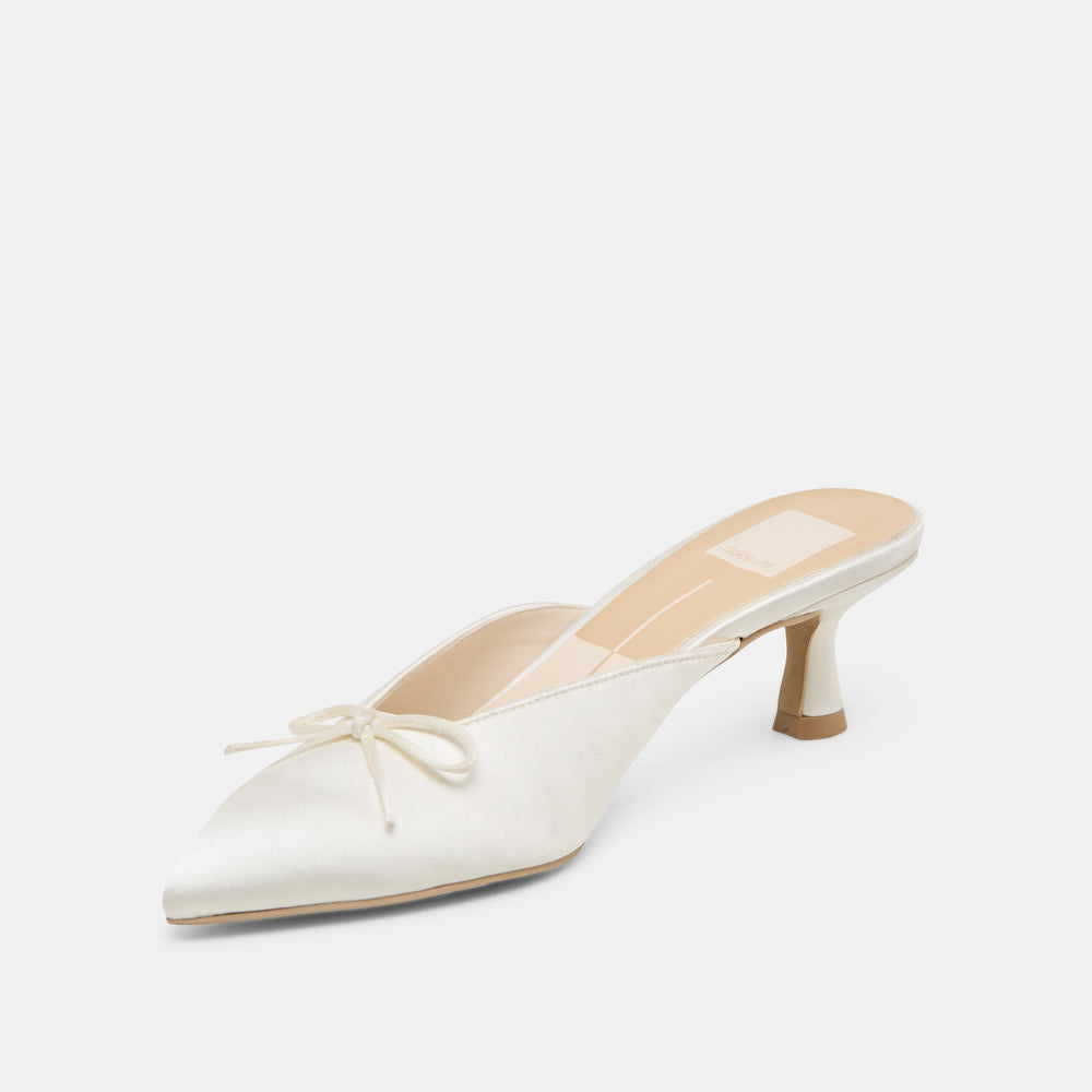 Cleo Off White Satin Heels / Dolce Vita