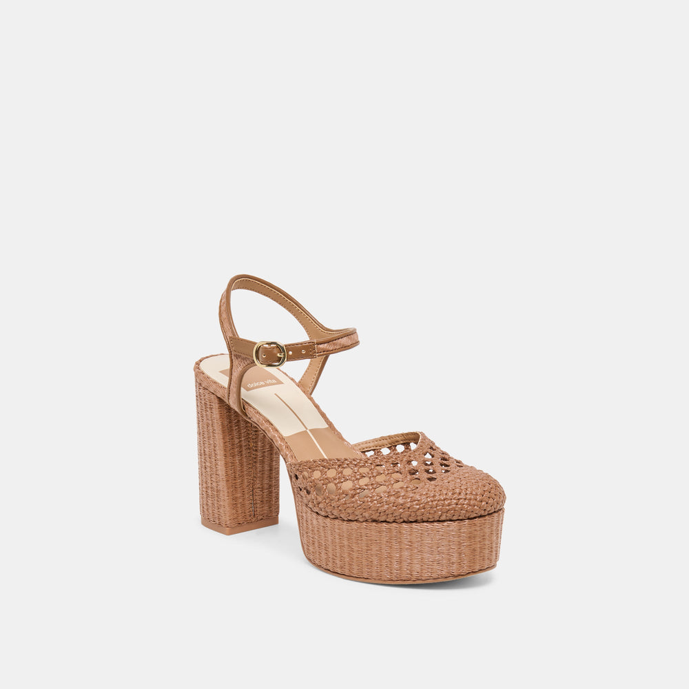 Gero Mid Brown Woven Raffia Heels / Dolce Vita