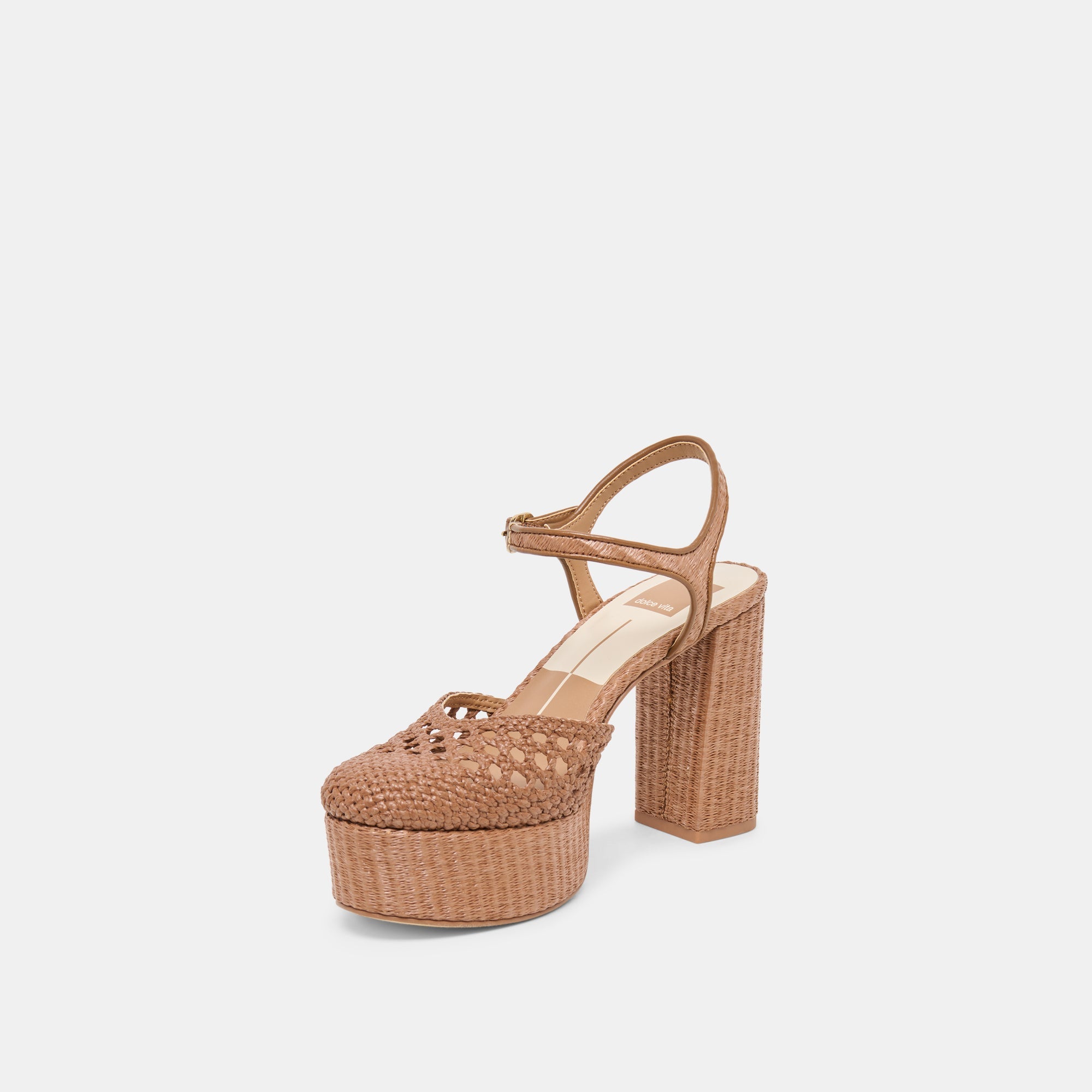 Gero Mid Brown Woven Raffia Heels / Dolce Vita