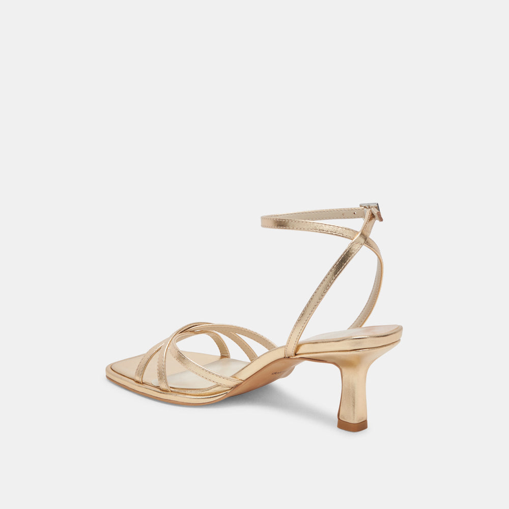 Manji Wide Light Gold Metallic Leather Heels / Dolce Vita