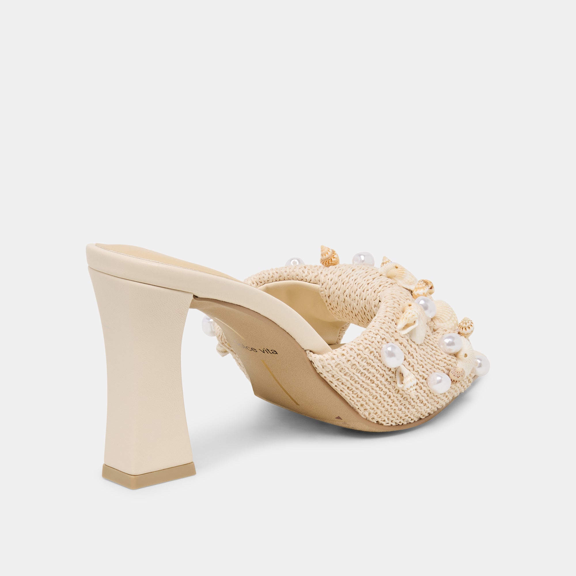 Tylah Oatmeal Beaded Raffia Heels / Dolce Vita