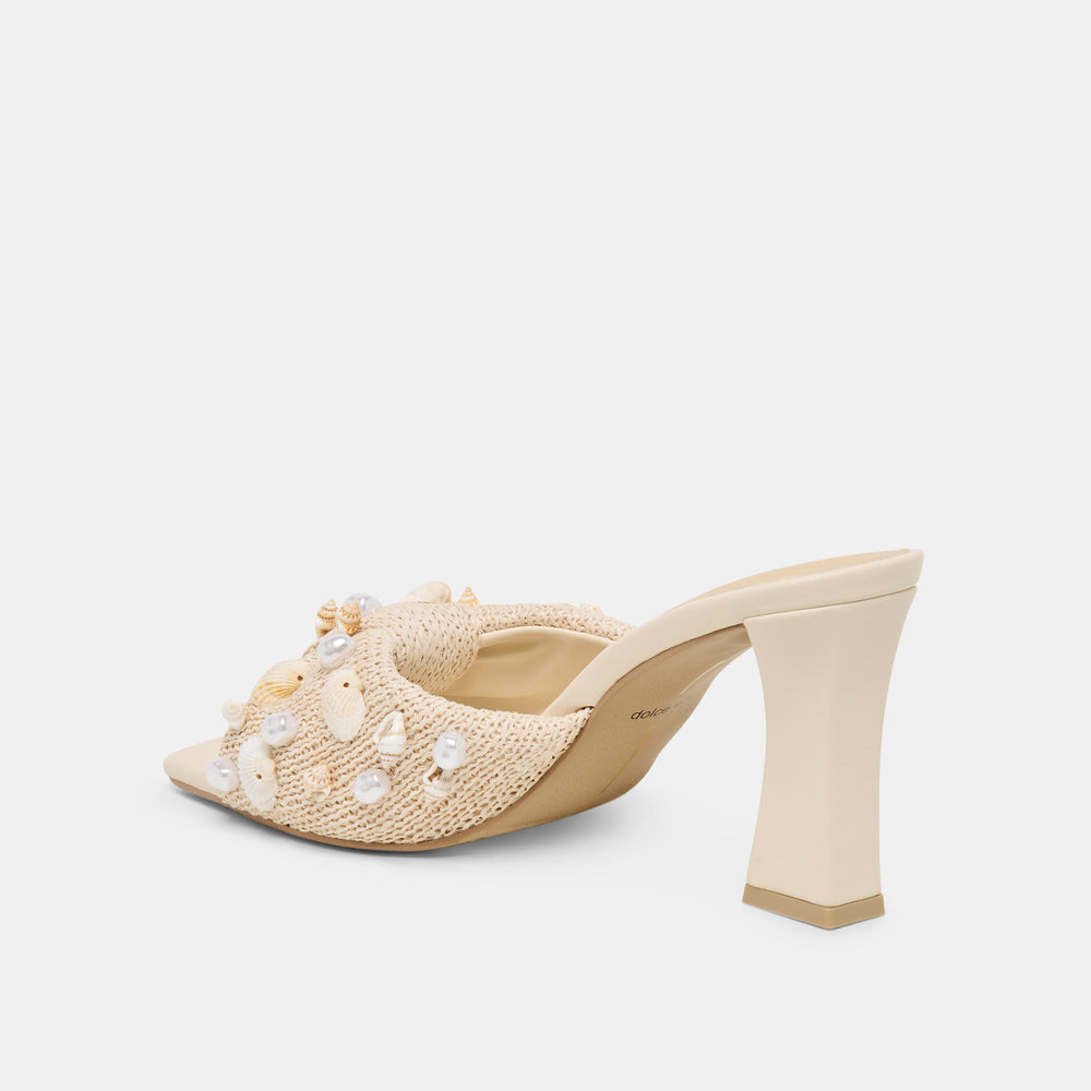 Tylah Oatmeal Beaded Raffia Heels / Dolce Vita