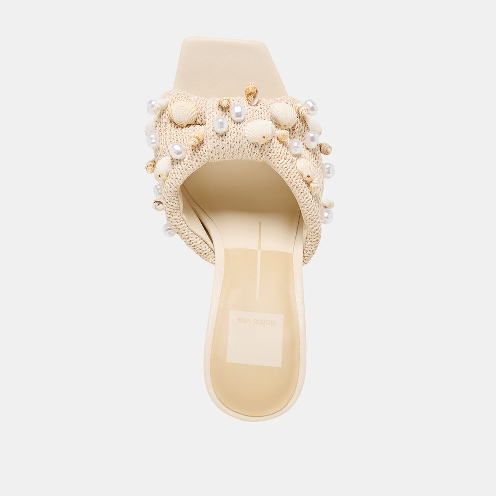 Tylah Oatmeal Beaded Raffia Heels / Dolce Vita