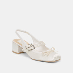 Loris True White Satin Heels / Dolce Vita