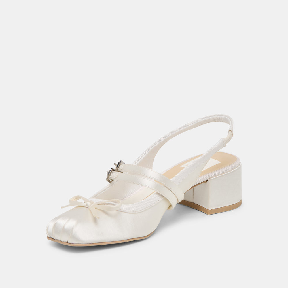 Loris True White Satin Heels / Dolce Vita