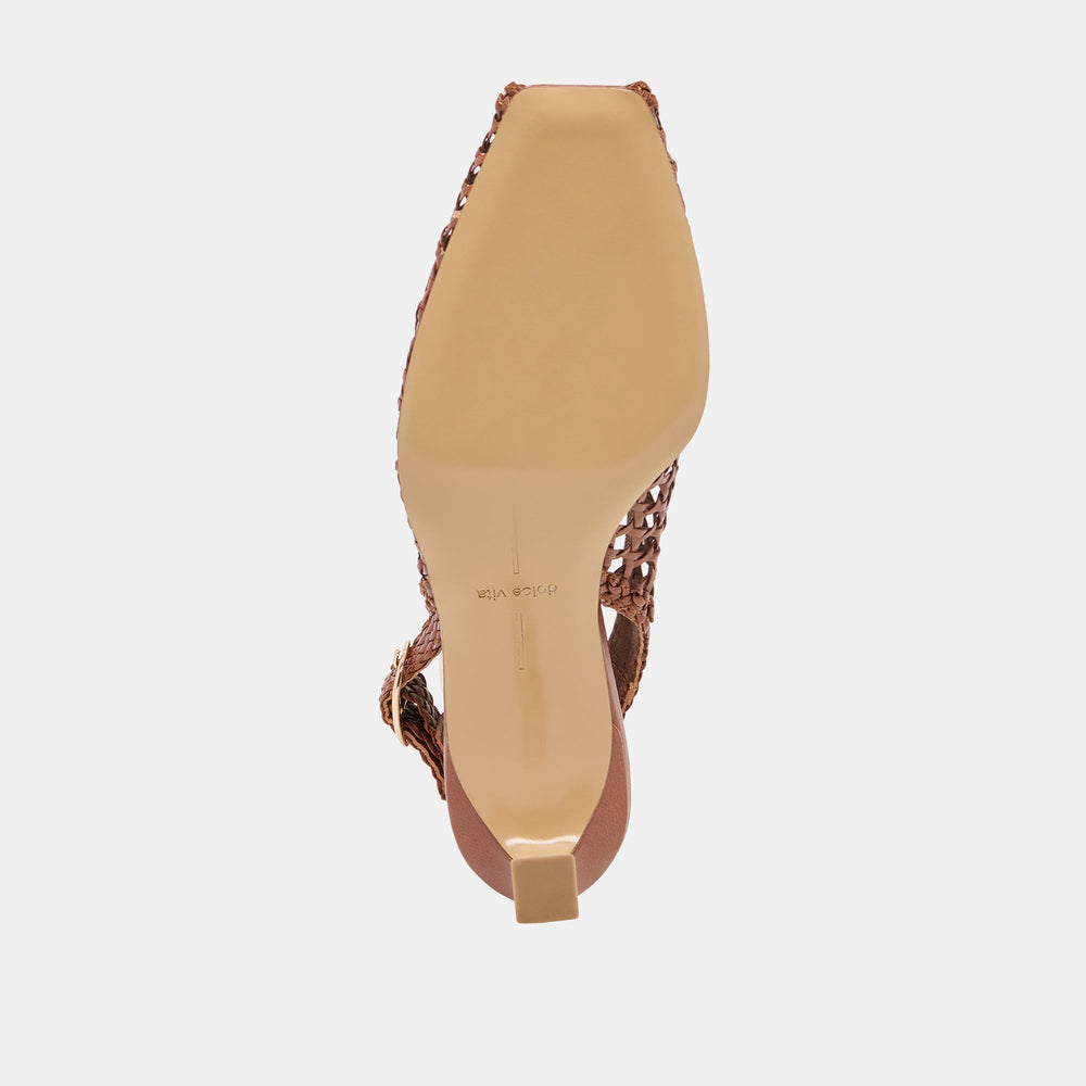 REMLA Tan Woven Leather Peep-Toe Kitten Heel / Dolce Vita