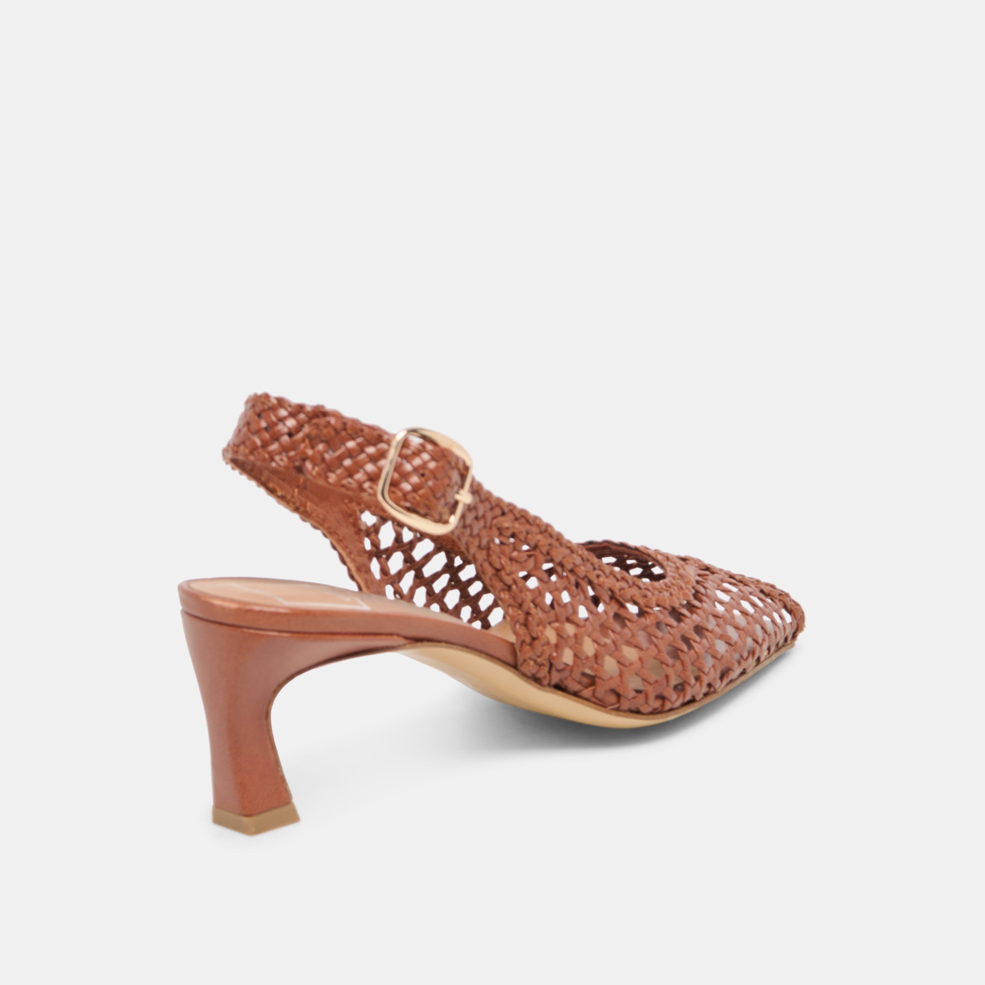 REMLA Tan Woven Leather Peep-Toe Kitten Heel / Dolce Vita
