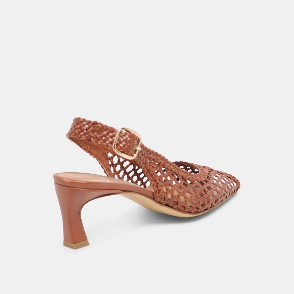 REMLA Tan Woven Leather Peep-Toe Kitten Heel / Dolce Vita