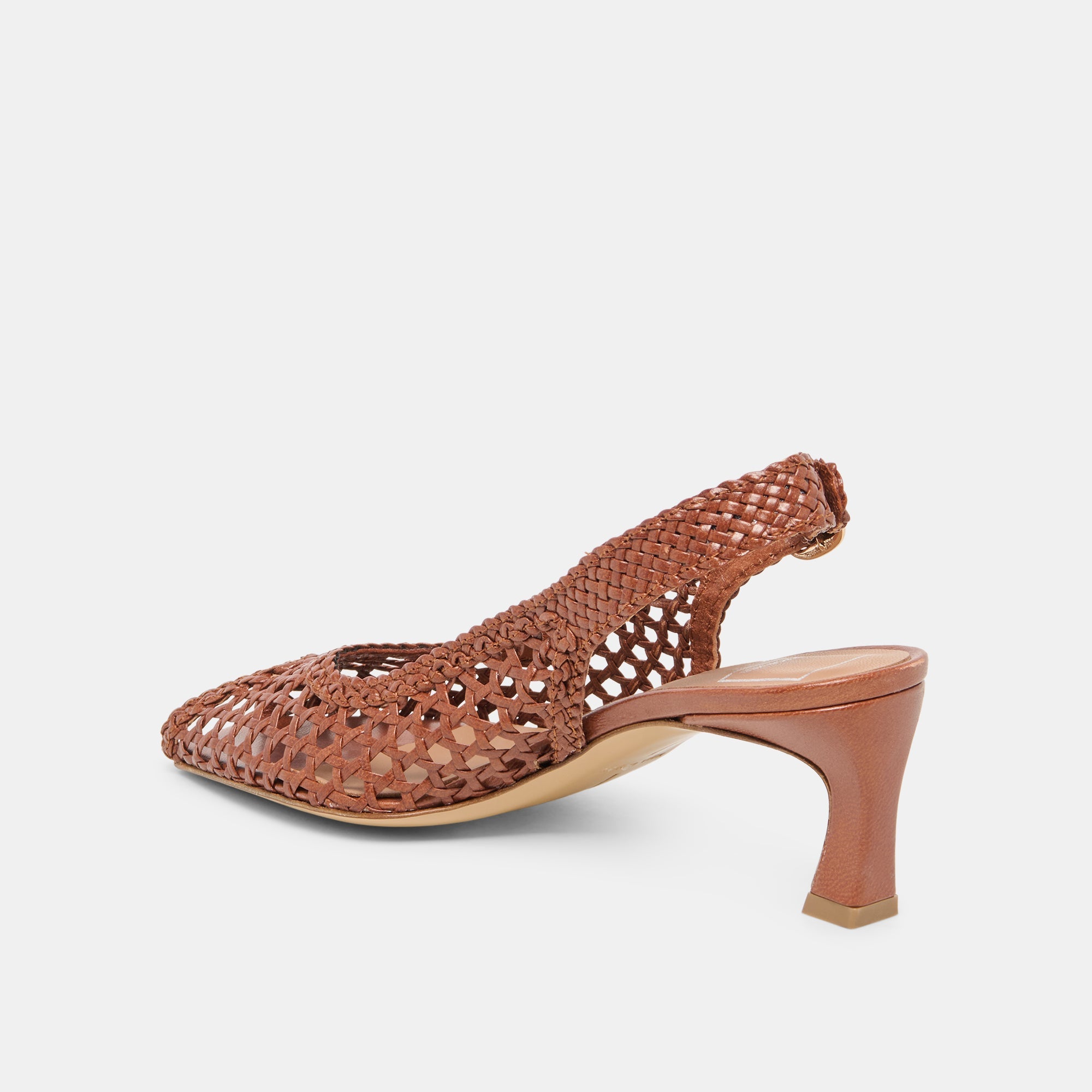REMLA Tan Woven Leather Peep-Toe Kitten Heel / Dolce Vita