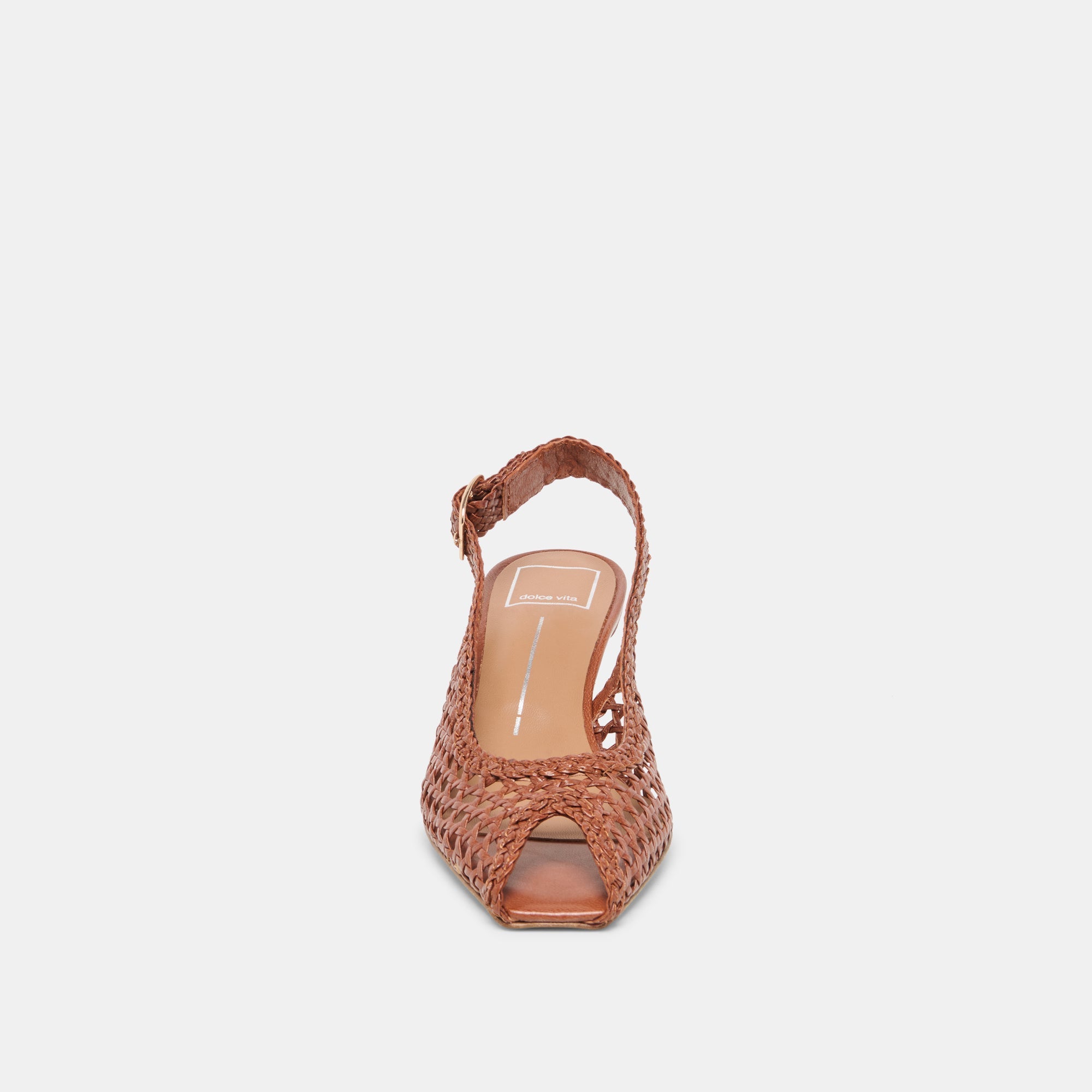 REMLA Tan Woven Leather Peep-Toe Kitten Heel / Dolce Vita