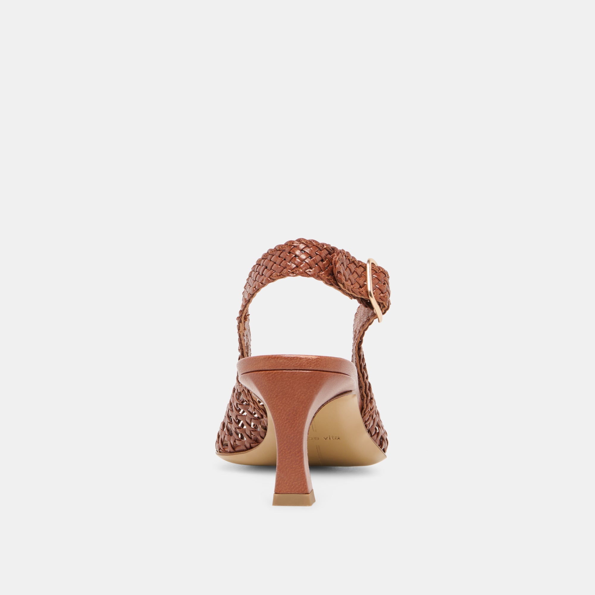 REMLA Tan Woven Leather Peep-Toe Kitten Heel / Dolce Vita