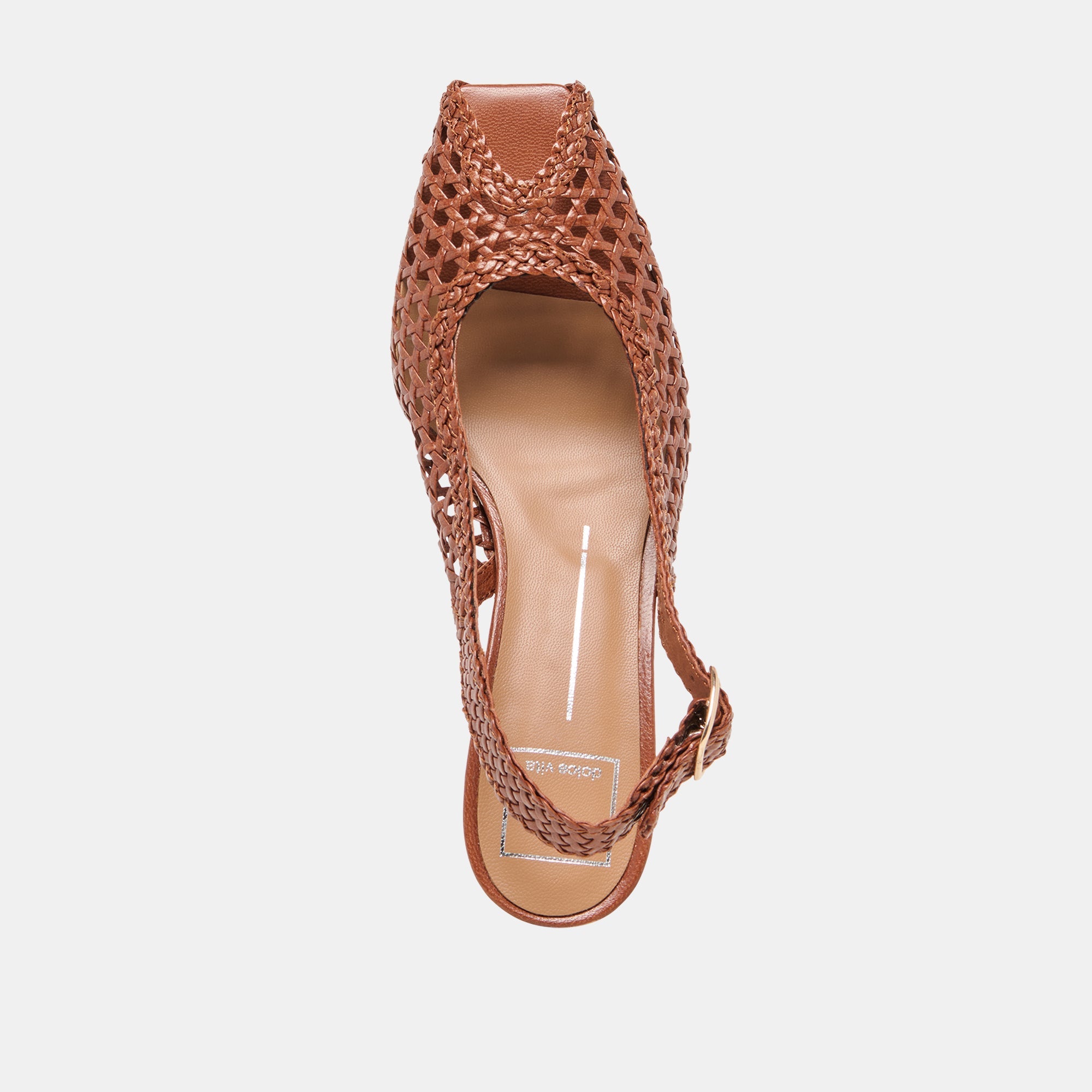 REMLA Tan Woven Leather Peep-Toe Kitten Heel / Dolce Vita