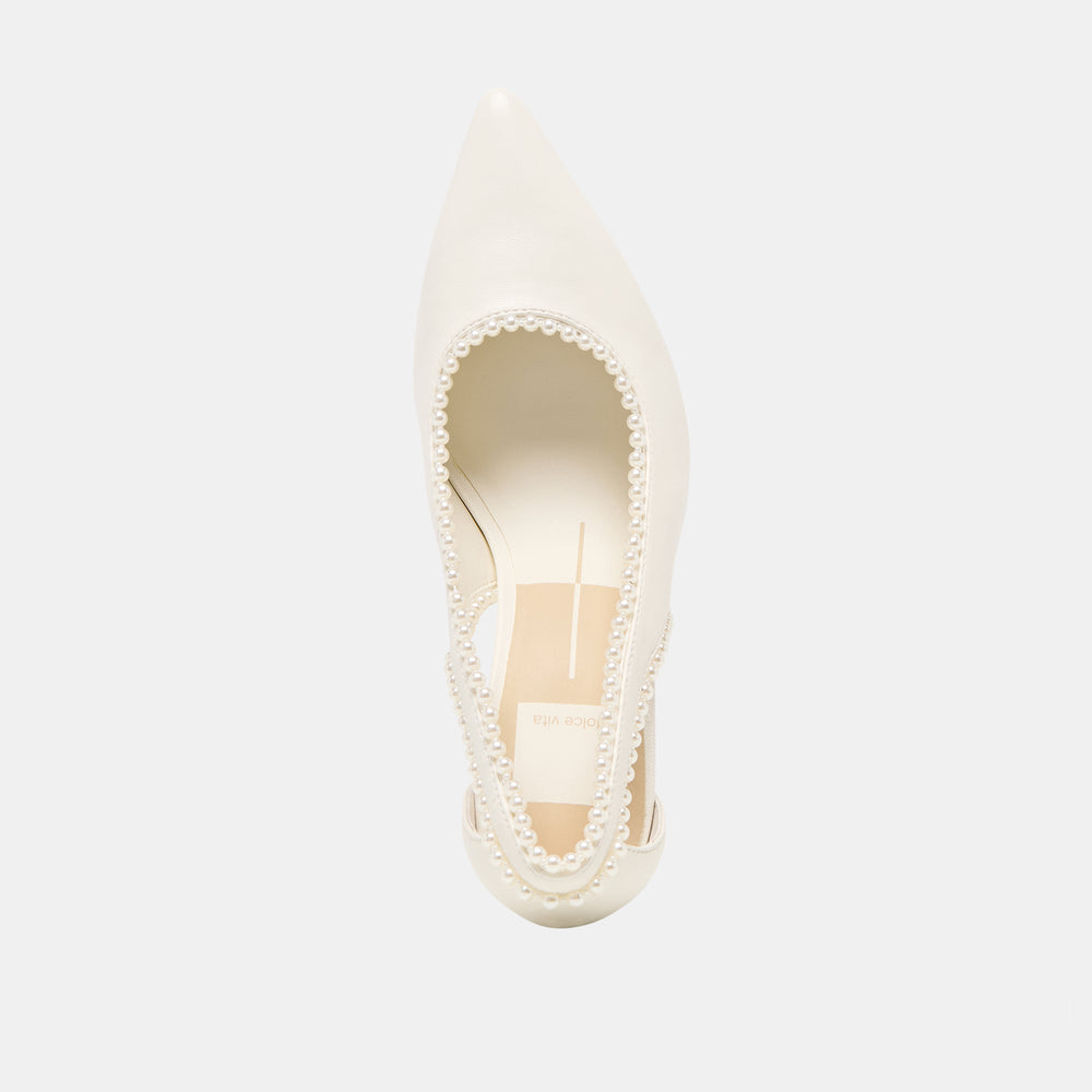 Kelson Pearl True White Leather Heels / Dolce Vita