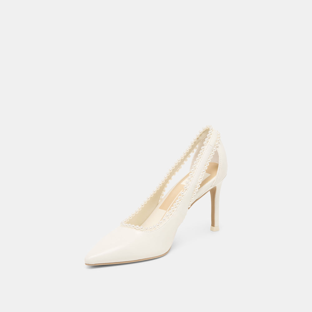 Kelson Pearl True White Leather Heels / Dolce Vita