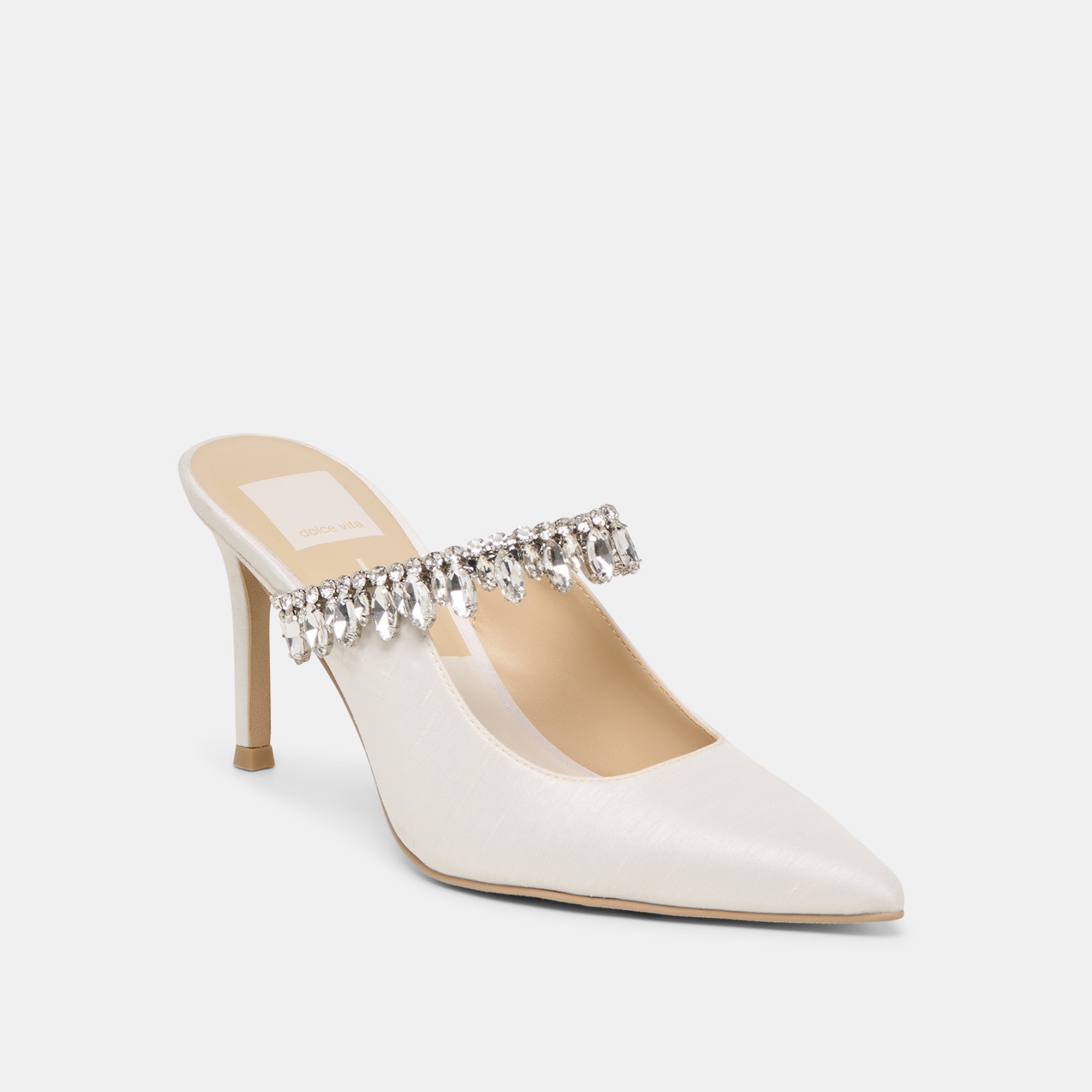 Keli Crystal White Satin Heels / Dolce Vita