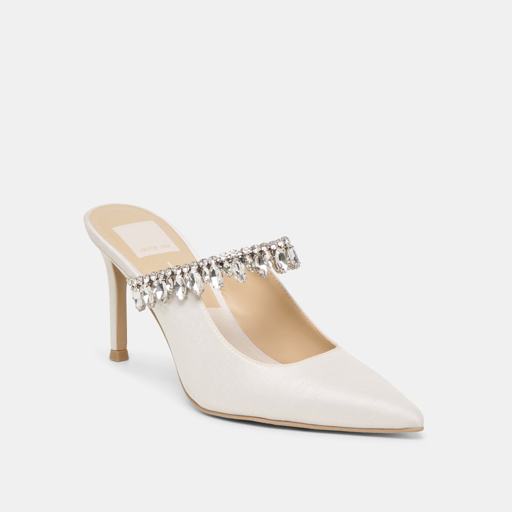Keli Crystal White Satin Heels / Dolce Vita
