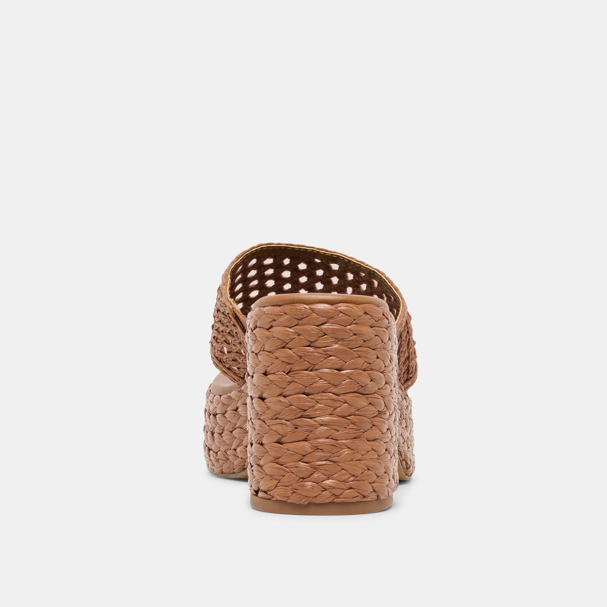 RIPPLE Mid Brown Raffia Platform Thong Block Heel / Dolce Vita