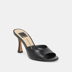 ROSHA Black Leather Open-Toe Mule Heels / Dolce Vita