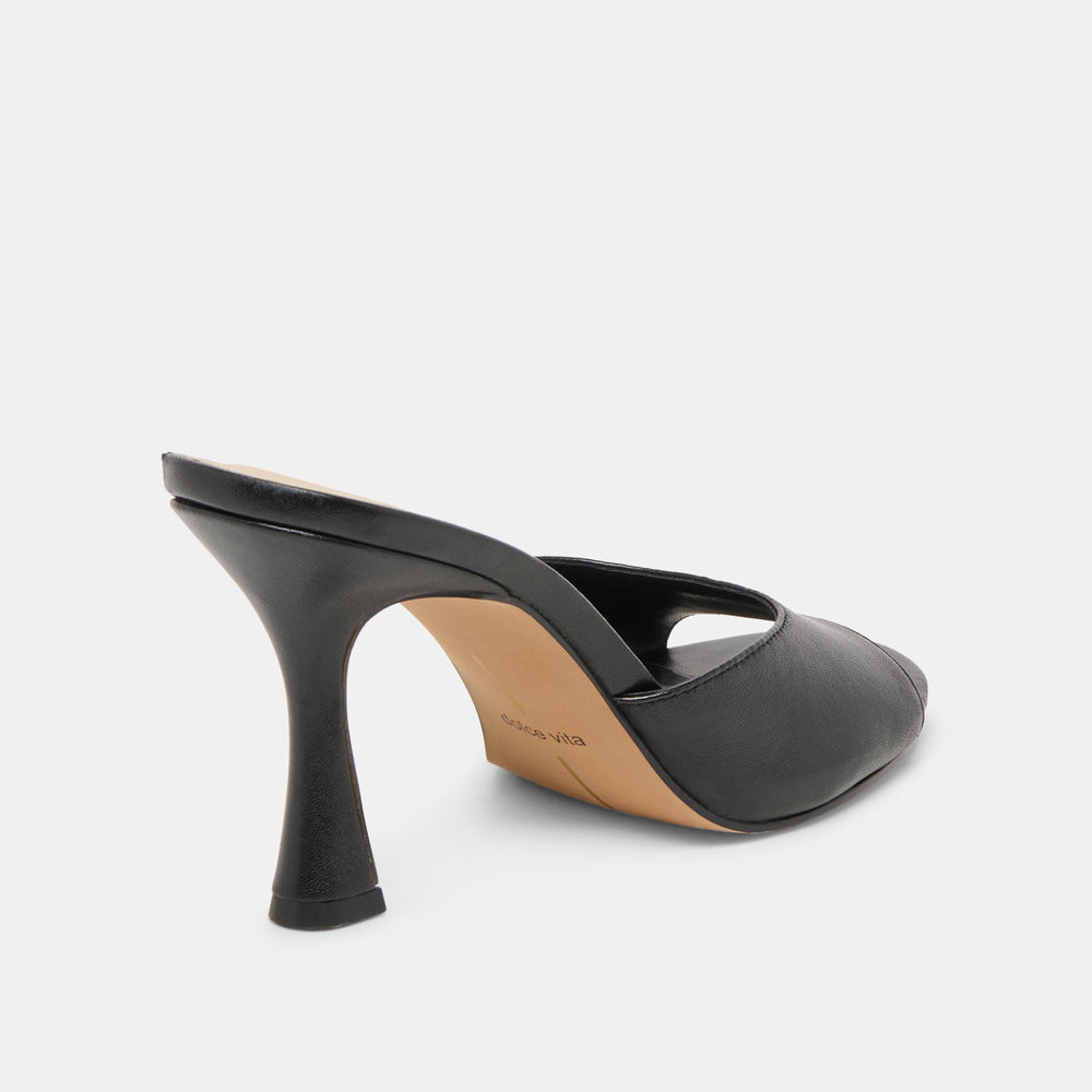 ROSHA Black Leather Open-Toe Mule Heels / Dolce Vita