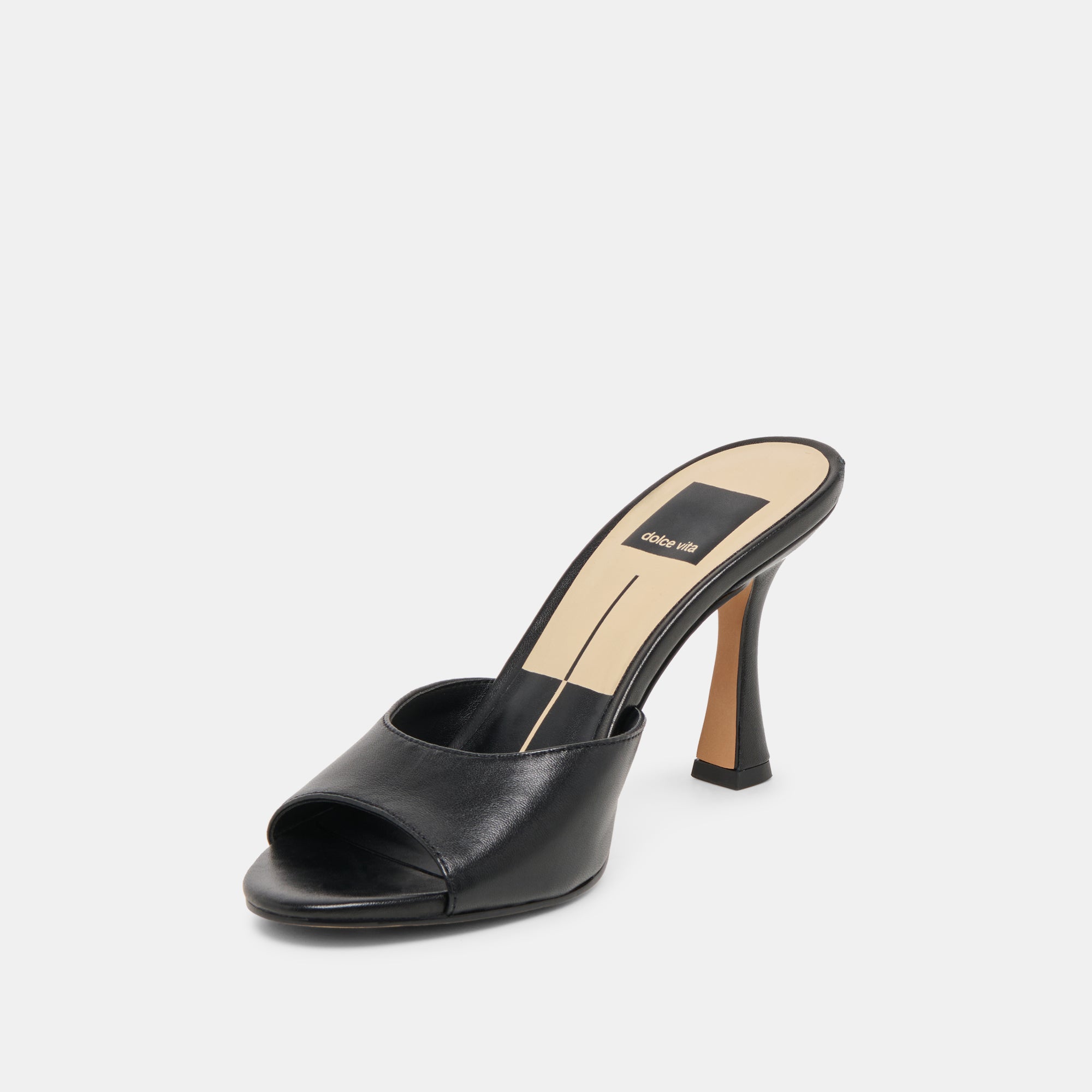 ROSHA Black Leather Open-Toe Mule Heels / Dolce Vita