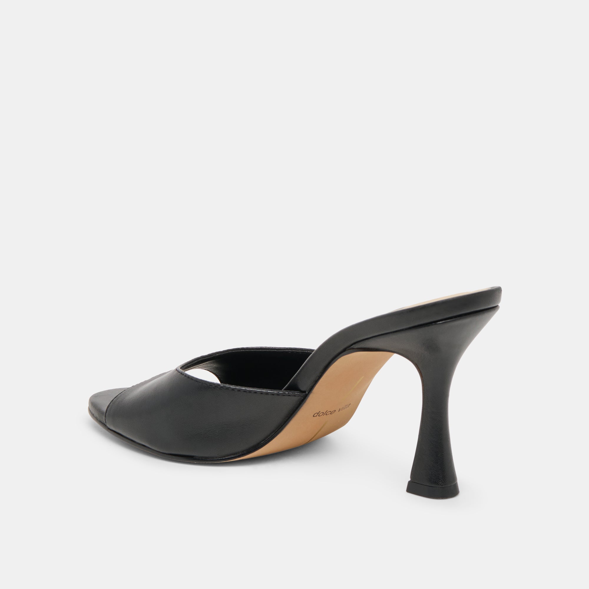 ROSHA Black Leather Open-Toe Mule Heels / Dolce Vita