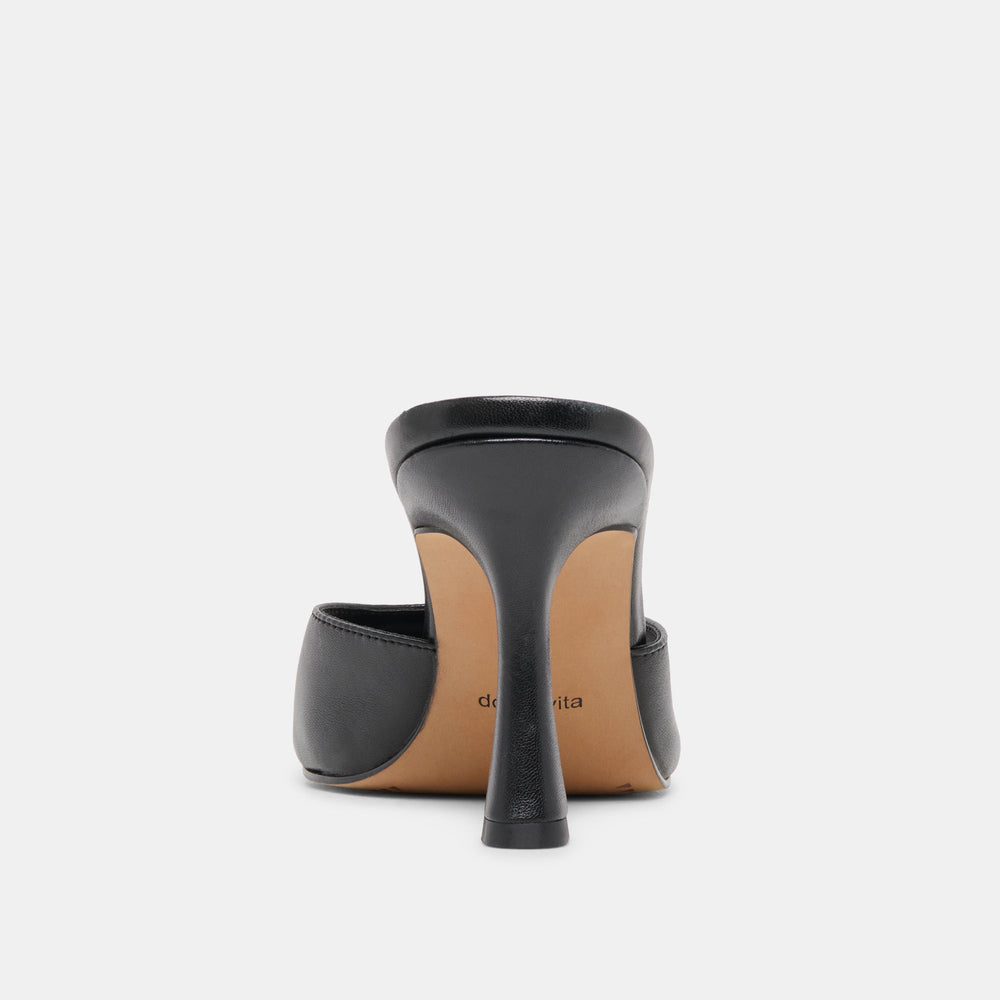 ROSHA Black Leather Open-Toe Mule Heels / Dolce Vita