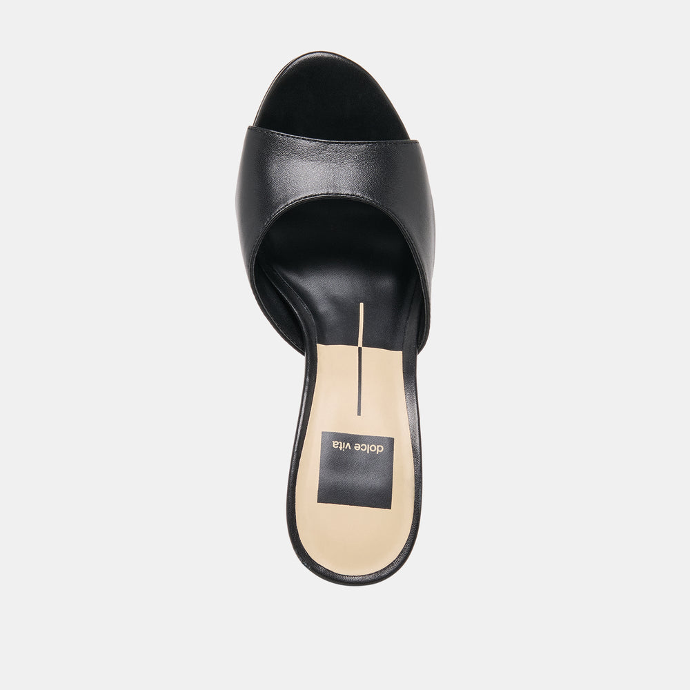 ROSHA Black Leather Open-Toe Mule Heels / Dolce Vita