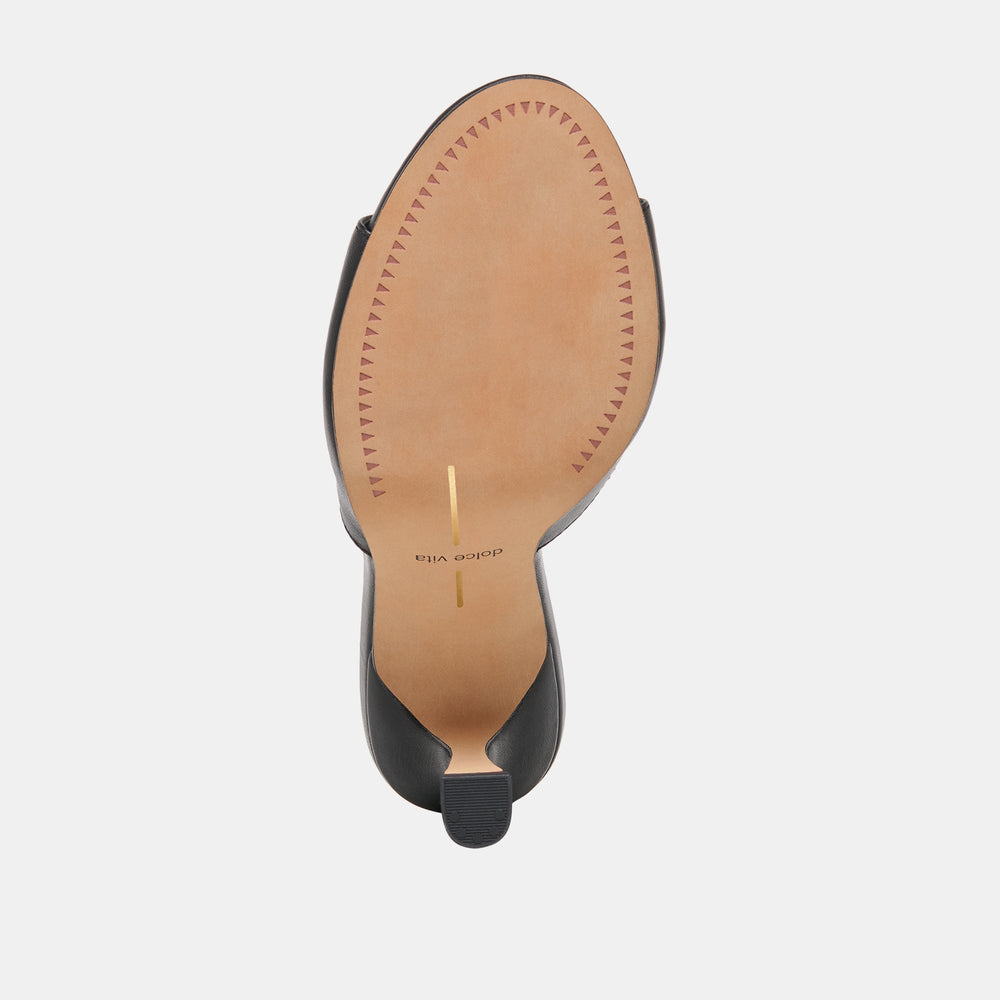 ROSHA Black Leather Open-Toe Mule Heels / Dolce Vita
