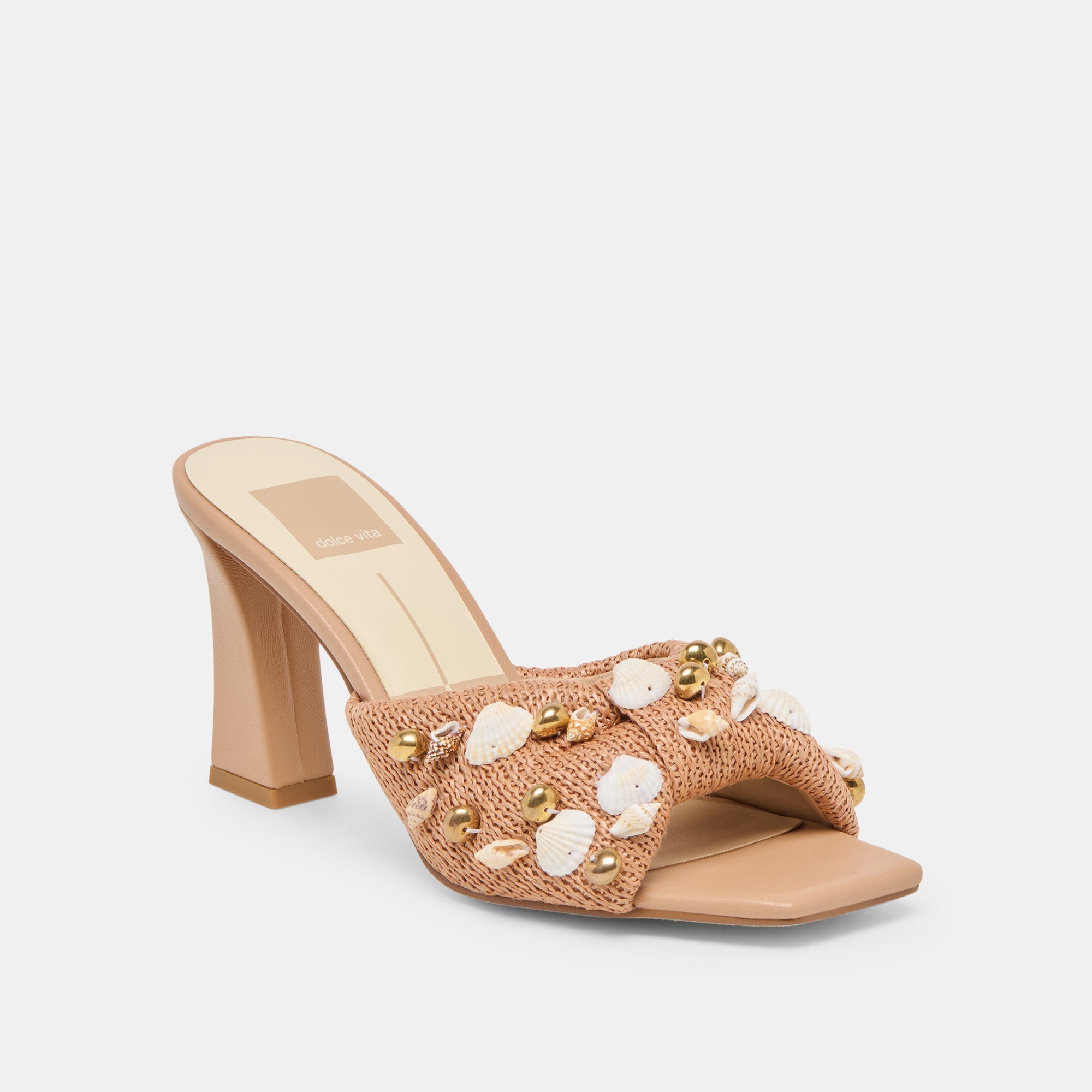 Tylah Toffee Beaded Raffia Heels / Dolce Vita