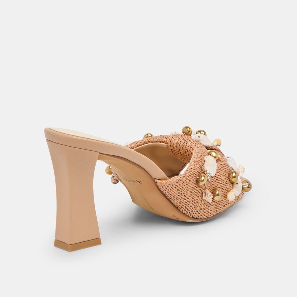 Tylah Toffee Beaded Raffia Heels / Dolce Vita