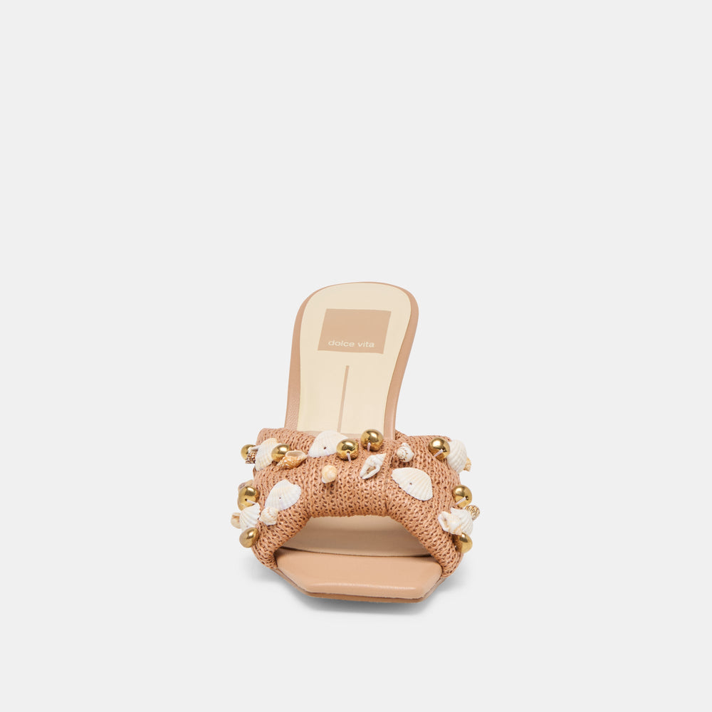 Tylah Toffee Beaded Raffia Heels / Dolce Vita