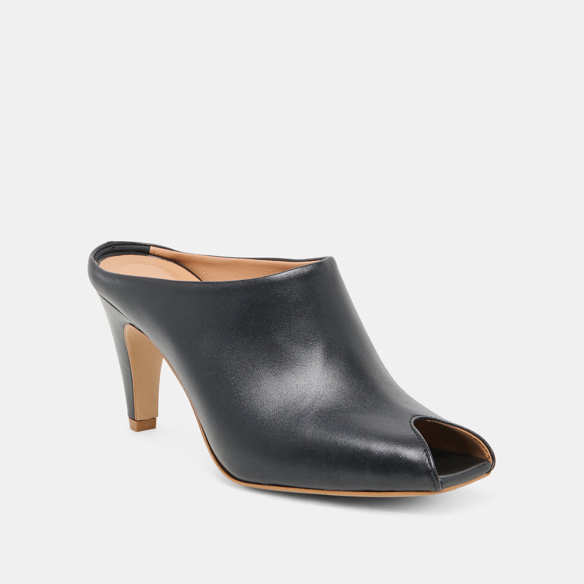 MERY Black Leather Peep-Toe Heels / Dolce Vita