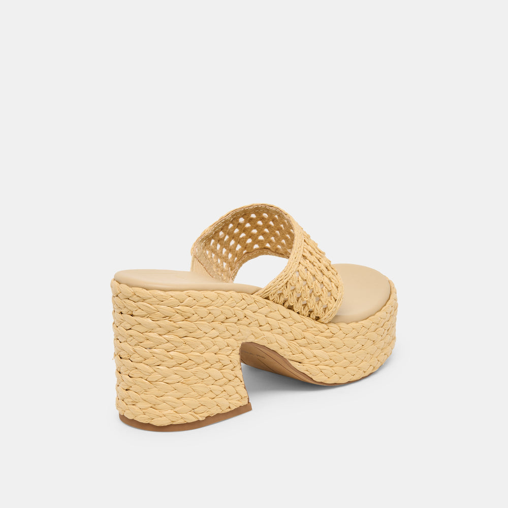 RIPPLE Lt Natural Raffia Platform Thong Block Heel / Dolce Vita