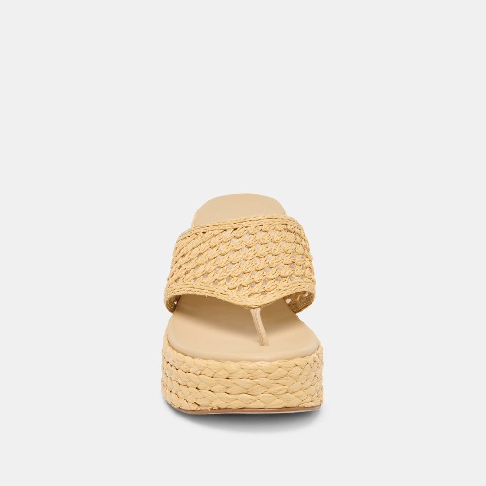 RIPPLE Lt Natural Raffia Platform Thong Block Heel / Dolce Vita