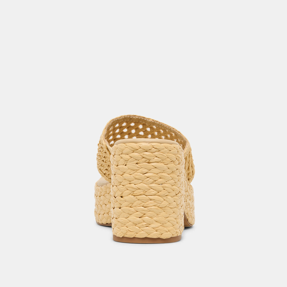 RIPPLE Lt Natural Raffia Platform Thong Block Heel / Dolce Vita