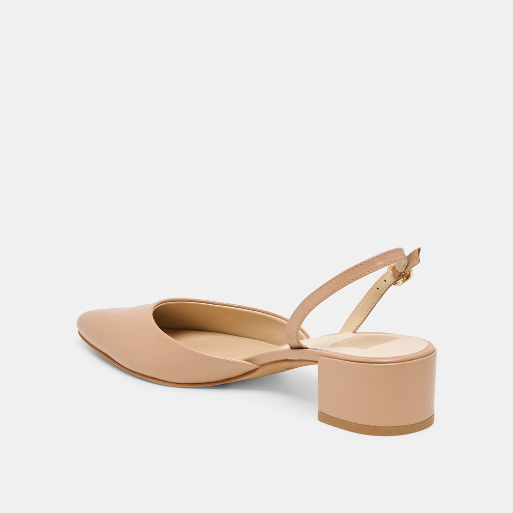 Carel Wide Lt Tan Crinkle Patent Leather Heels / Dolce Vita