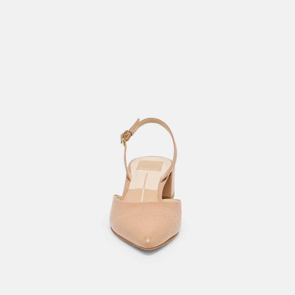 Carel Wide Lt Tan Crinkle Patent Leather Heels / Dolce Vita