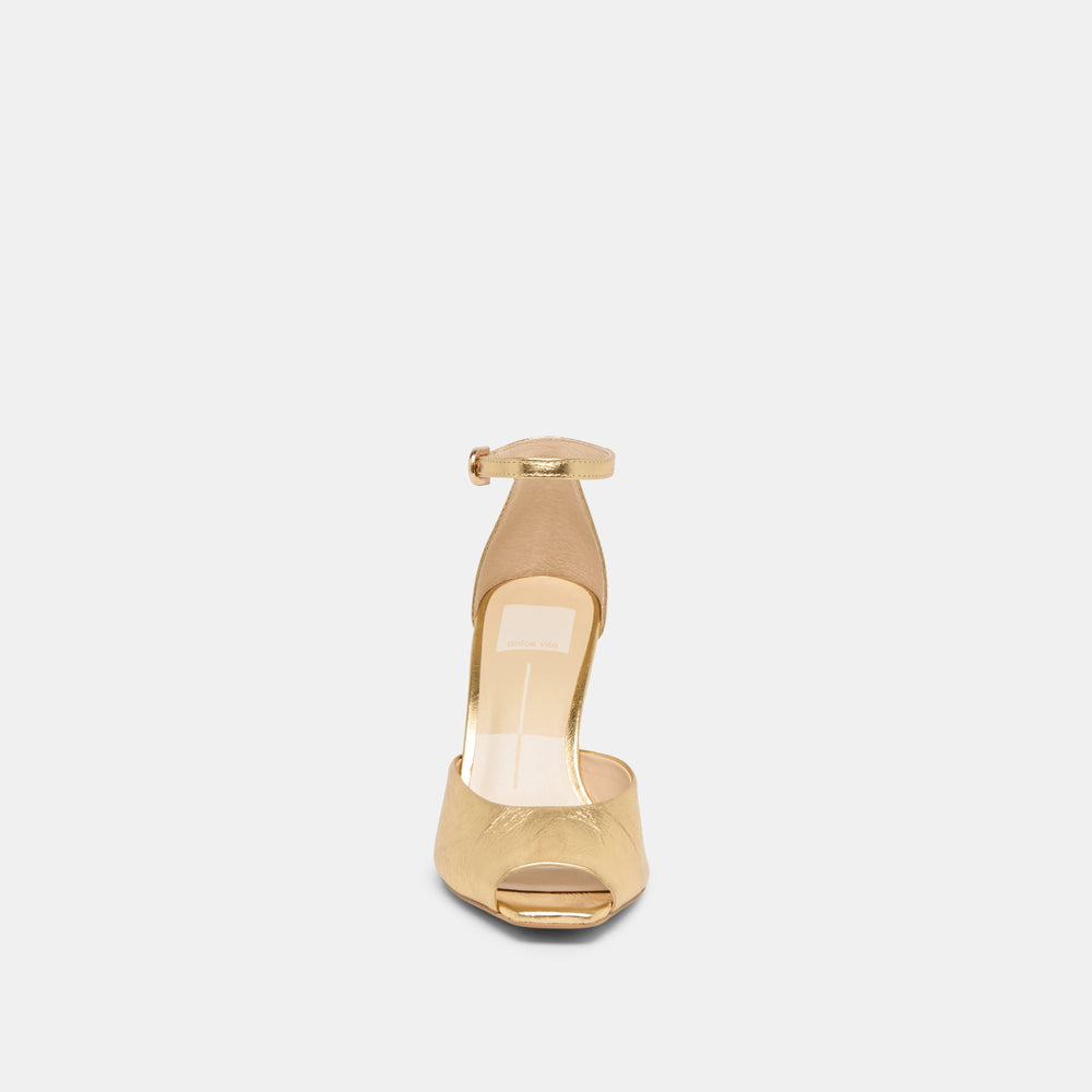 Serlo Gold Crinkle Patent Heels / Dolce Vita