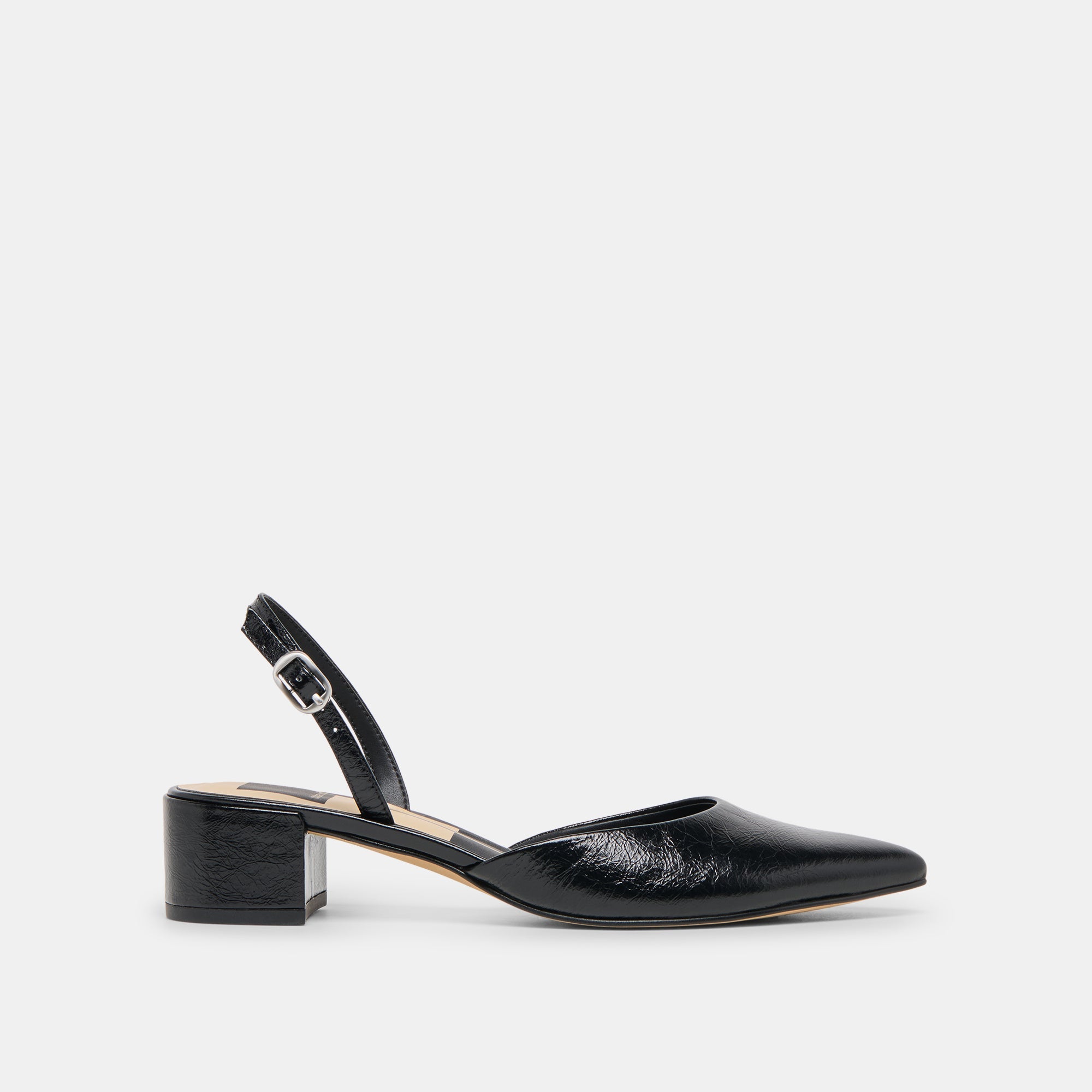 Carel Wide Midnight Crinkle Patent Leather Heels / Dolce Vita