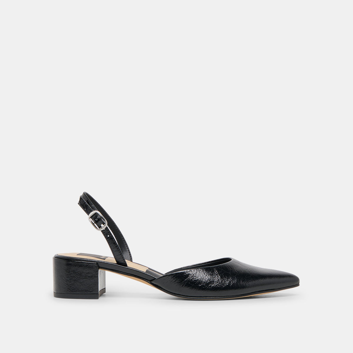 Carel Wide Midnight Crinkle Patent Leather Heels / Dolce Vita