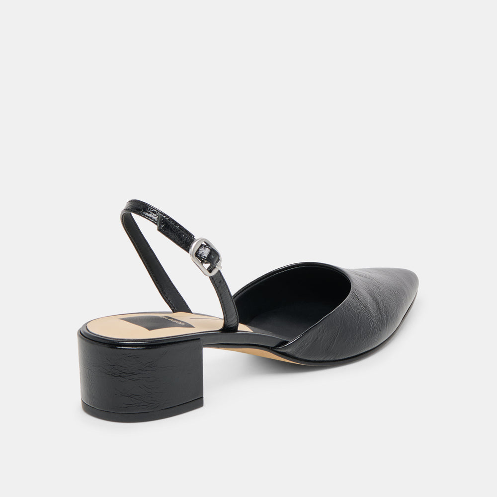 Carel Wide Midnight Crinkle Patent Leather Heels / Dolce Vita